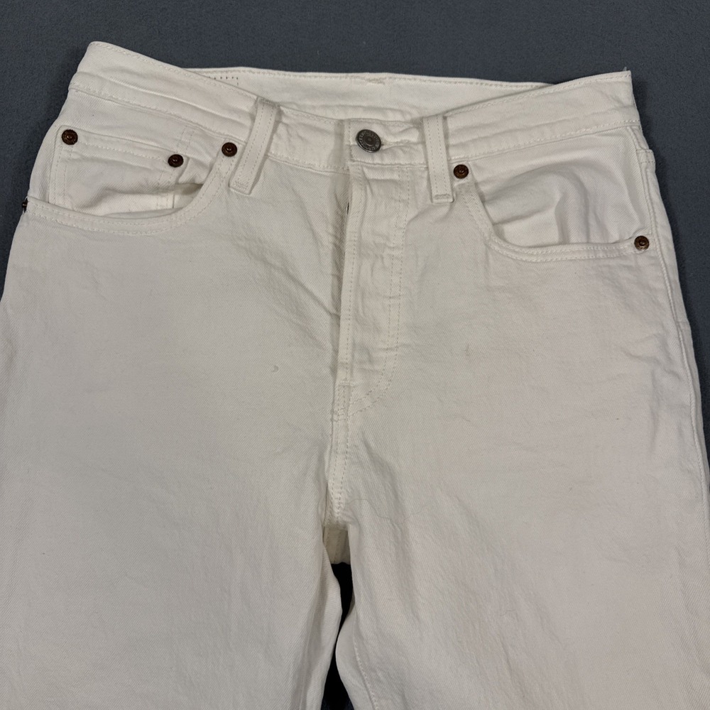 Levis Jeans Adult 27/26  White Denim 501 Skinny Button Fly Big E Premium - Picture 2 of 8